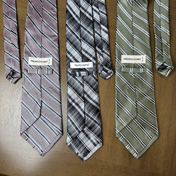 Bundle Pronto Uomo 100% Silk Tie Lot of 3 Diagonal Striped Plaid Neckties - Picture 4 of 6